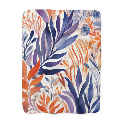 Watercolor Leaf Sherpa Fleece Blanket